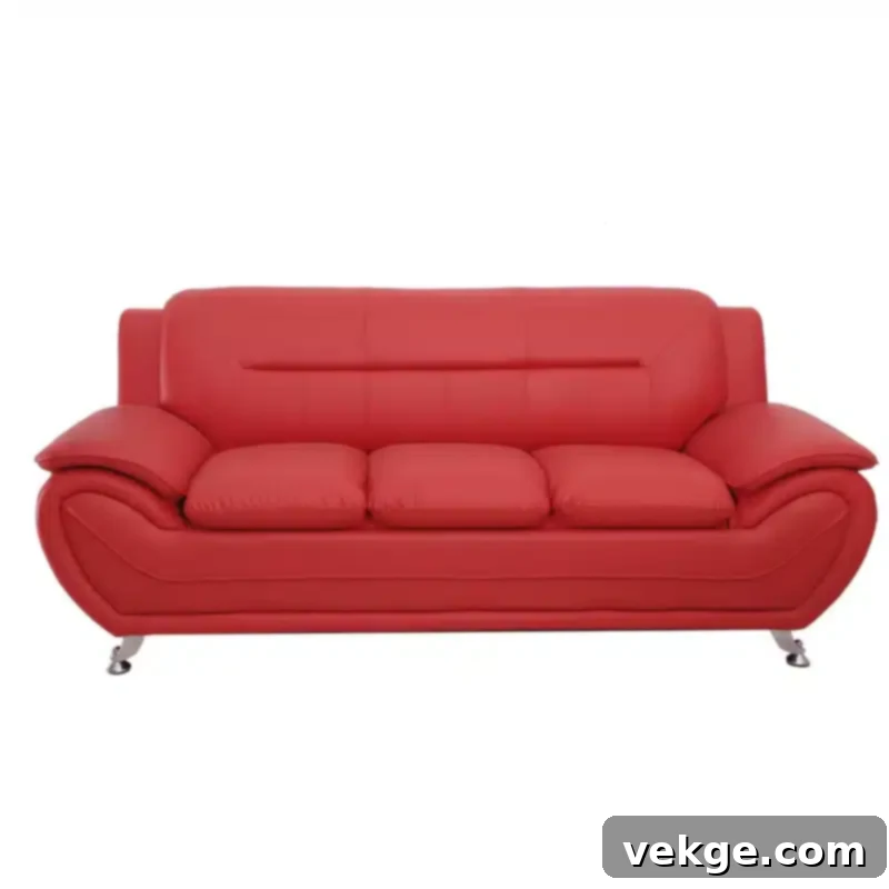 Nataly Faux Leather Pillow Top Arm Sofa - Red Modern Minimalist