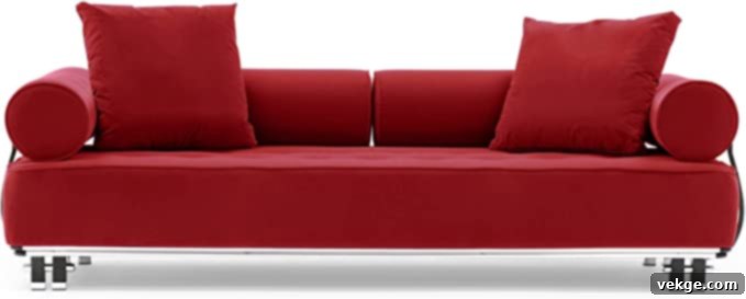 Zuri Carrera Modern Sofa - Tufted Red Velvet with Steel Base