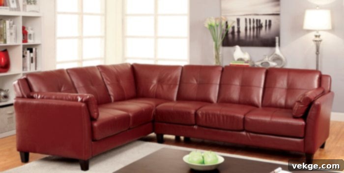 Noah Contemporary Tufted Leatherette Sofa Sectional - Red Seating