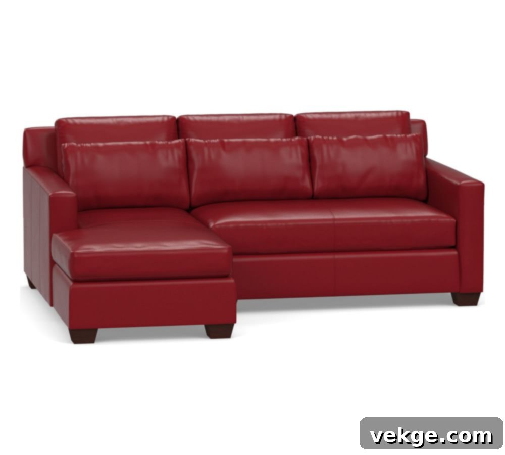 York Square Arm Leather Sofa - Deep Red Leather