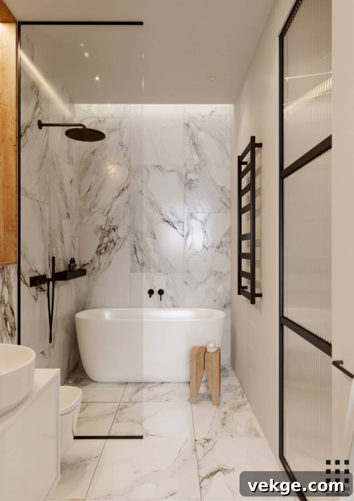 marble bathroom with black tap