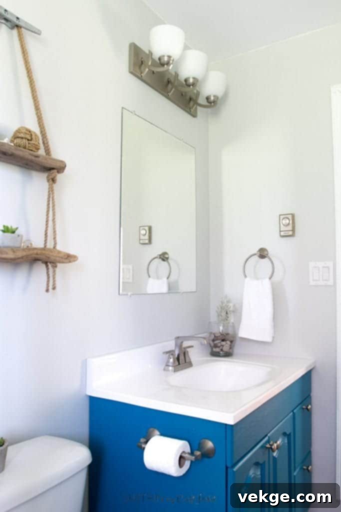 coastal inspired design mid century modern bathroom