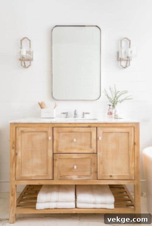 A Classic Wood Vanity mid century modern bathroom