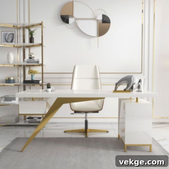 Glossy White and Brass Desk