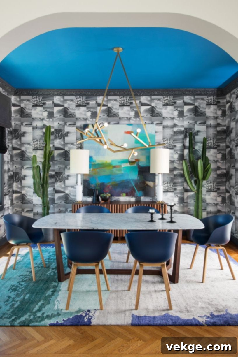 Go for Geometric Walls or Murals mid century modern dining room