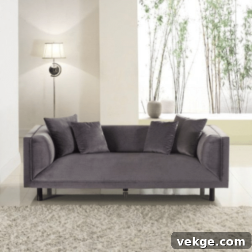 Modern 3-Seat Grey Velvet Sofa