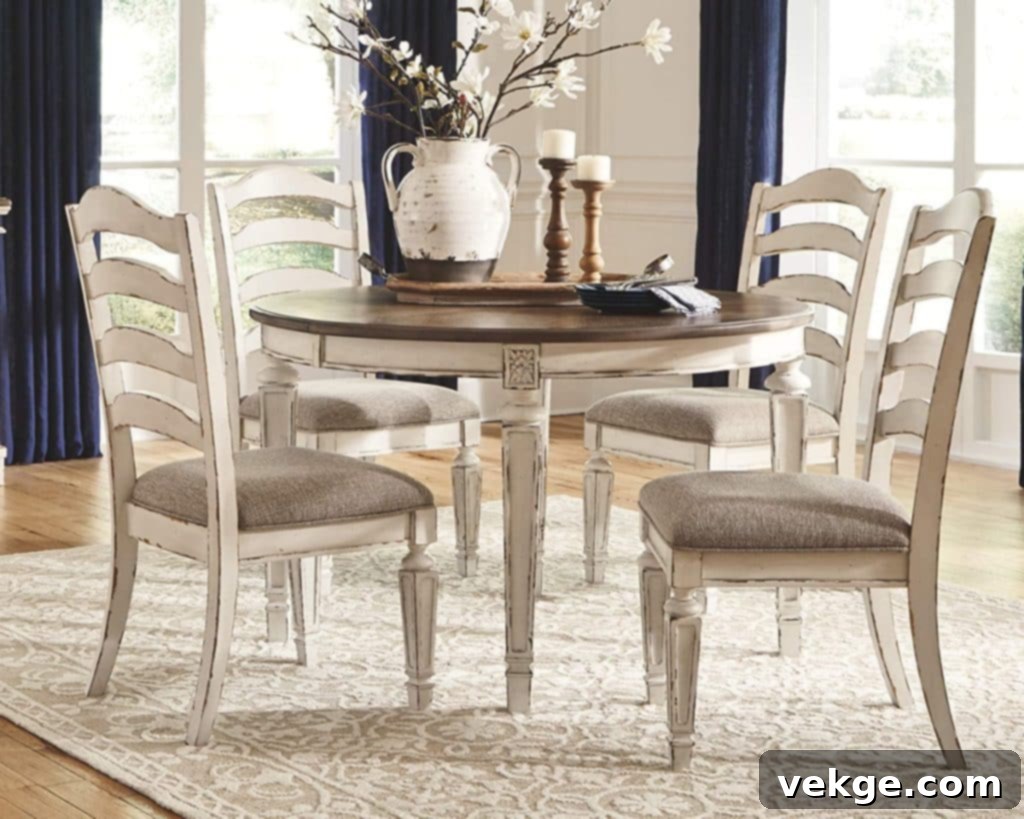 Dining Table with Distressed White Finish for Rustic Boho