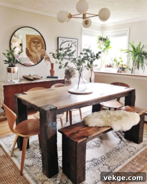 Dark Wood Boho Dining Table for Contrast