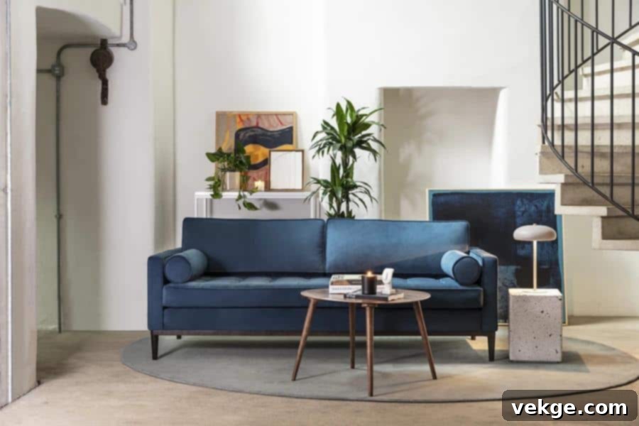 Blue Faux Leather Sofa