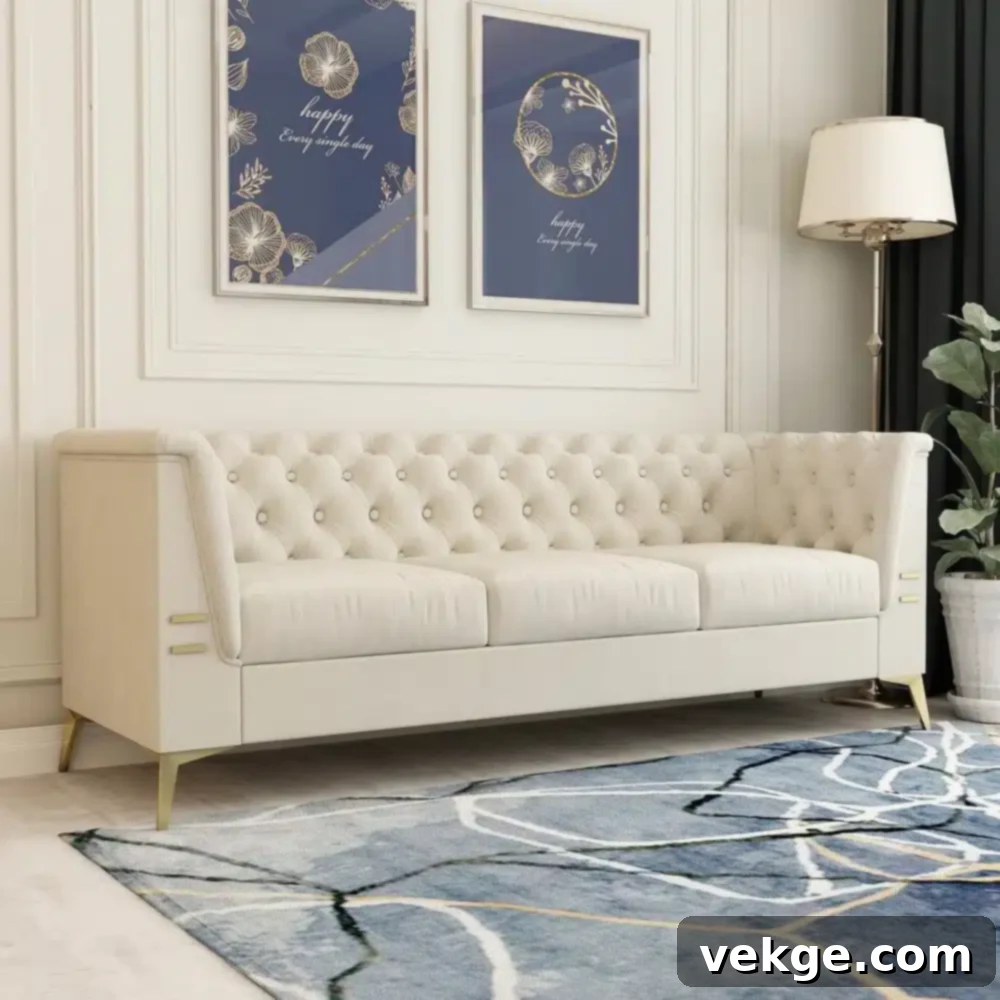 Beige Linen Tufted Sofa