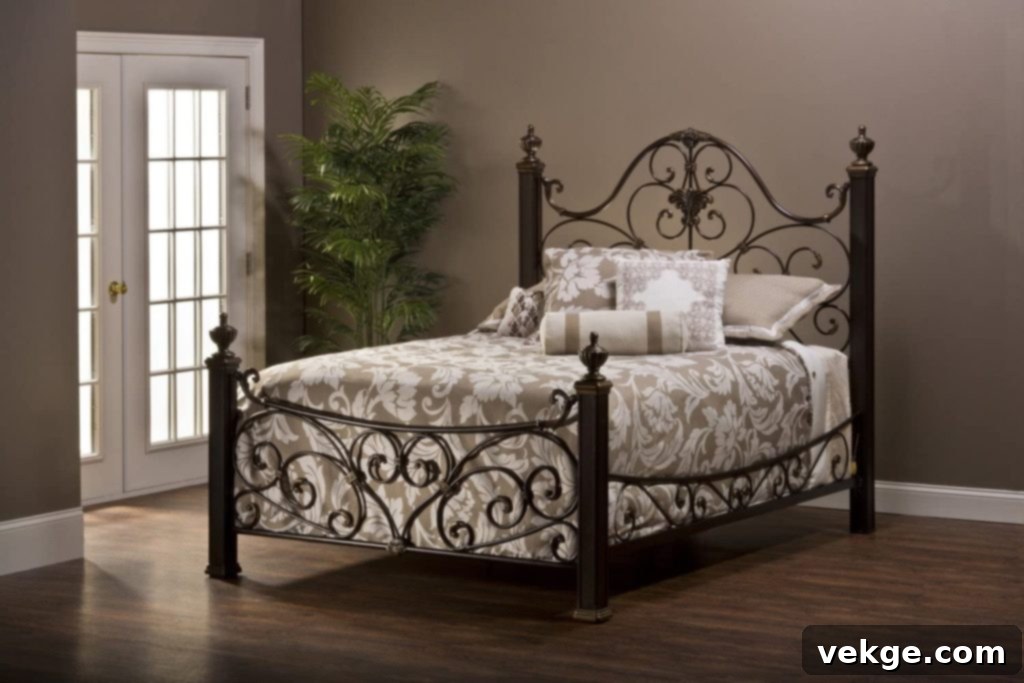 Antique Iron Bed and a Floral Bedspread