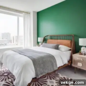 Use Blues and Greens for mid century modern bedroom