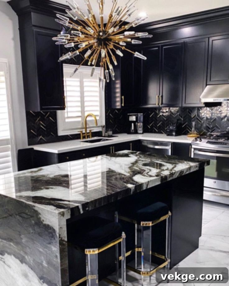 All Black Marble Kitchen Design