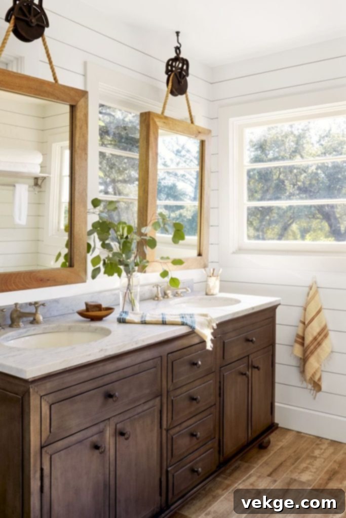 Suspended Wooden Mirrors farmhouse decor ideas