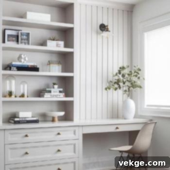 Home office with a shiplap accent wall for a contemporary farmhouse feel