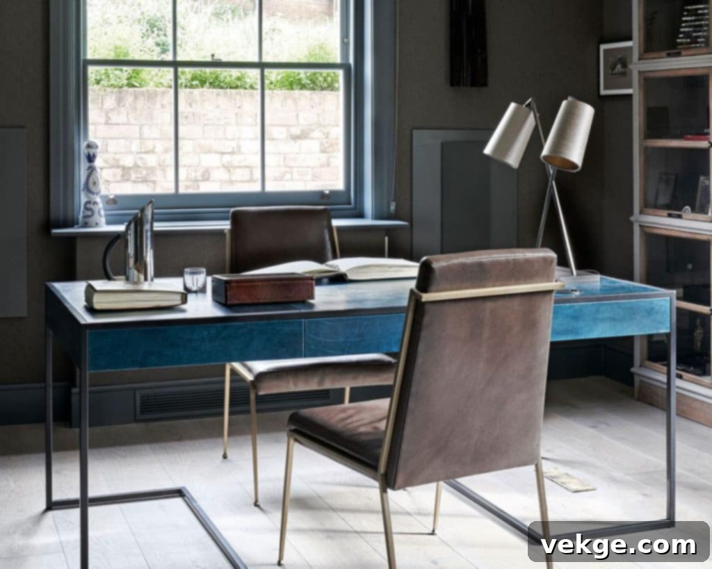 Home office featuring a minimalist design with a simple color palette