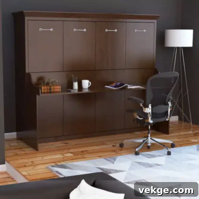 Melbourne Queen Wall Bed with Desk Combo in Walnut