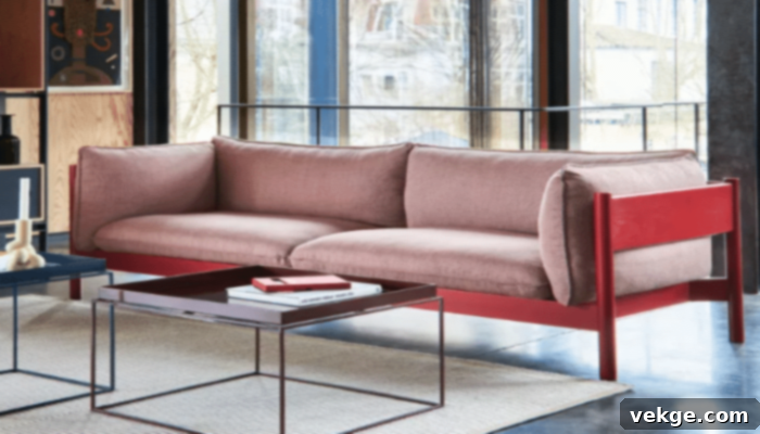 Hay offers eco-friendly and comfortable sofas like the Arbour Eco and Quilton, featuring generous angled cushions and spacious designs for both elegant aesthetics and ultimate relaxation.