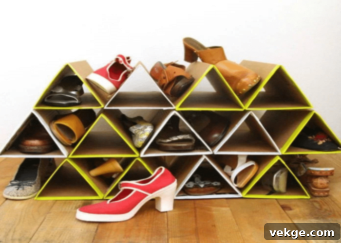 DIY shoe storage cubbies made from cardboard