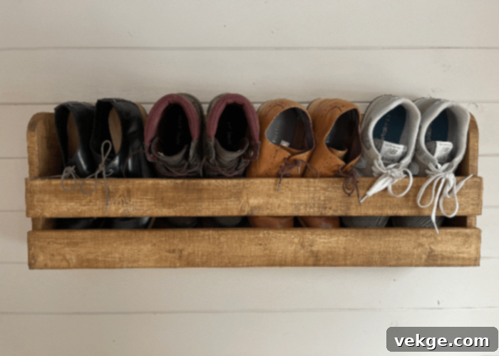 Stylish wall-mounted wooden shoe rack