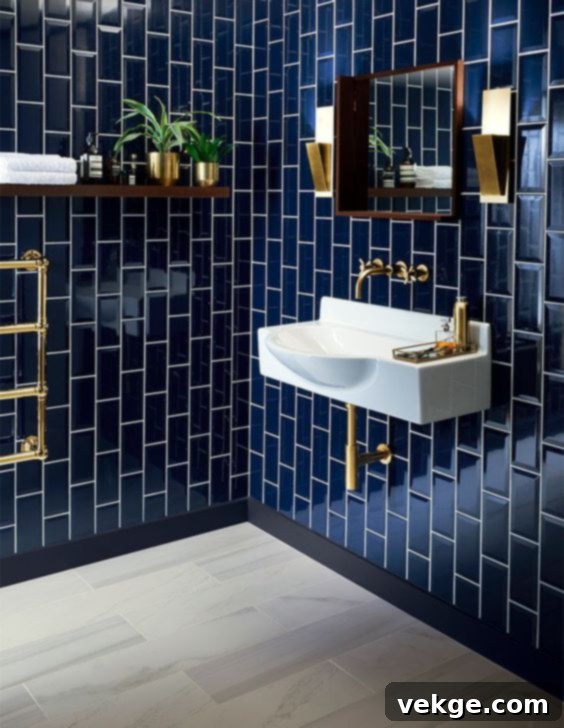 Reflective metallic or glossy tiles for a modern bathroom