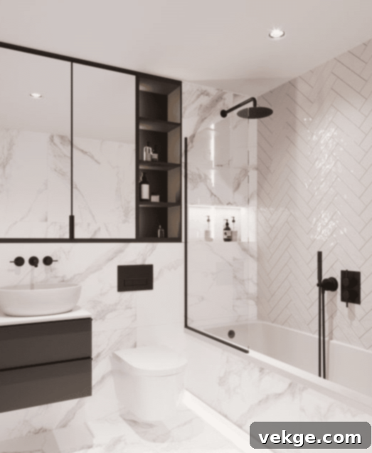 Clean white flooring and wall tiles in a bathroom