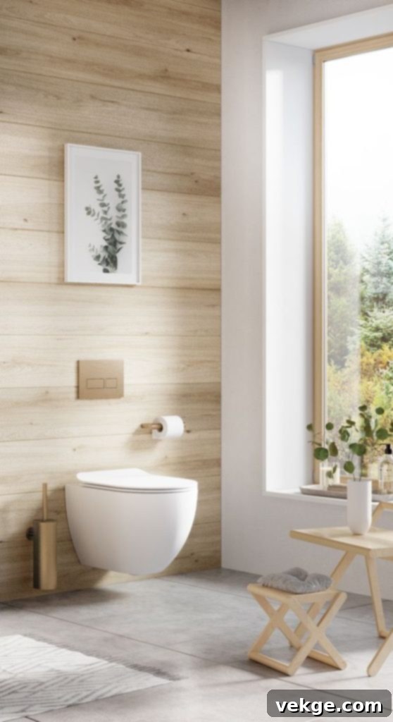 Modern bathroom with natural tones and plant elements