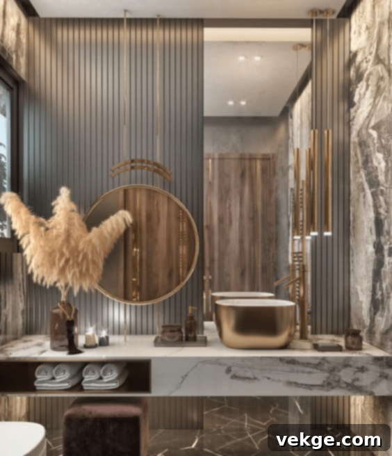 Bathroom with floor-to-ceiling mirrors creating spaciousness