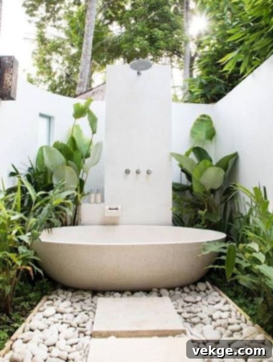 Outdoor bathtub and showers connecting with nature