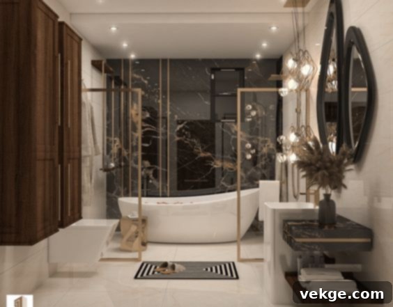 Bathroom with high-end luxurious materials like marble