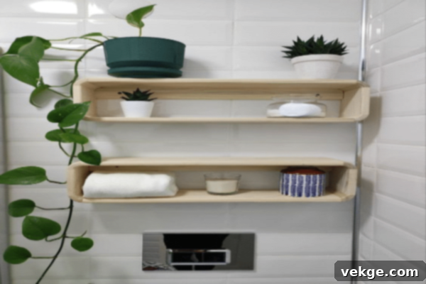 Open and floating shelves for modern bathroom storage