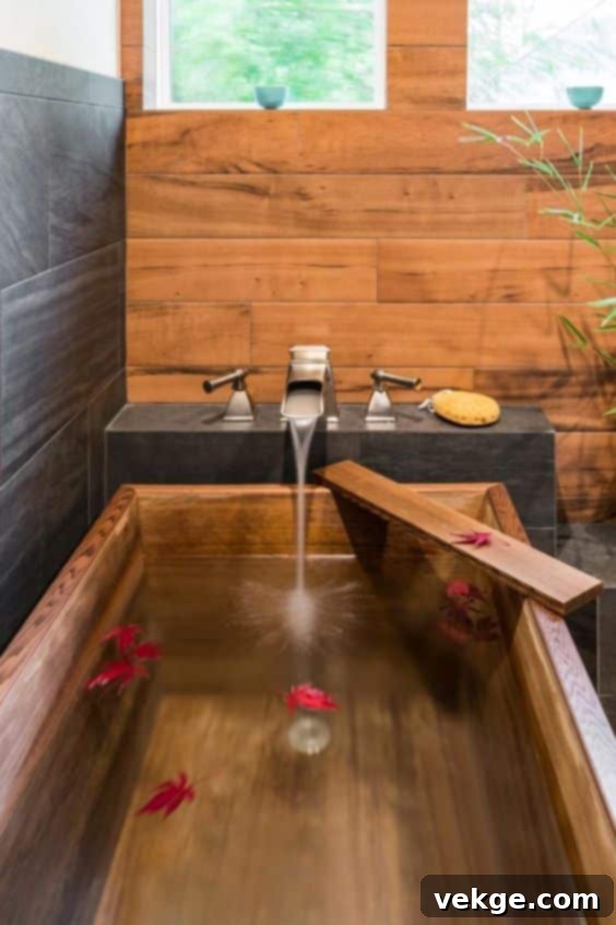 Japanese style curved bathtub for serene ambiance