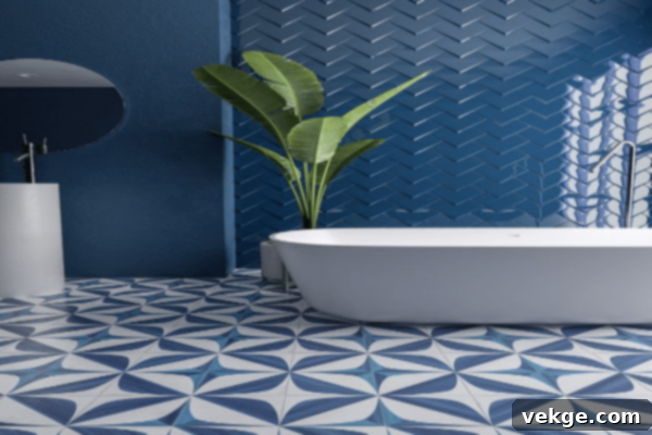 Bathroom with bold statement tiles on walls and floor