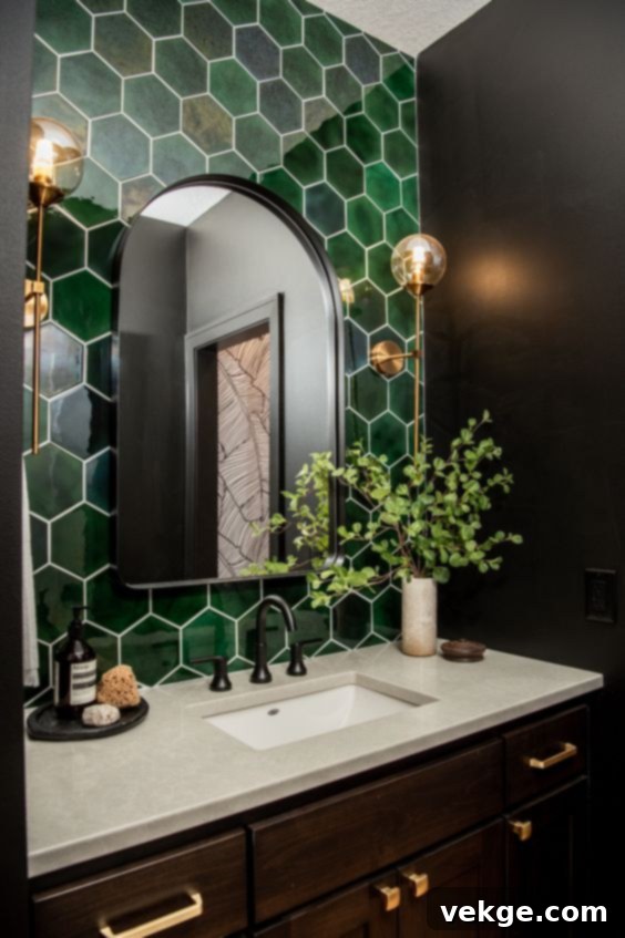 Artistic handcrafted tiles on bathroom walls