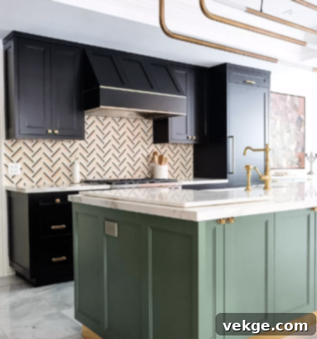 Mix Elements with Green Kitchen Cabinets