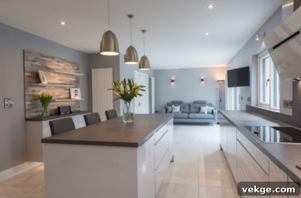 Open-Plan Kitchen Living Room with Island Dining Feature