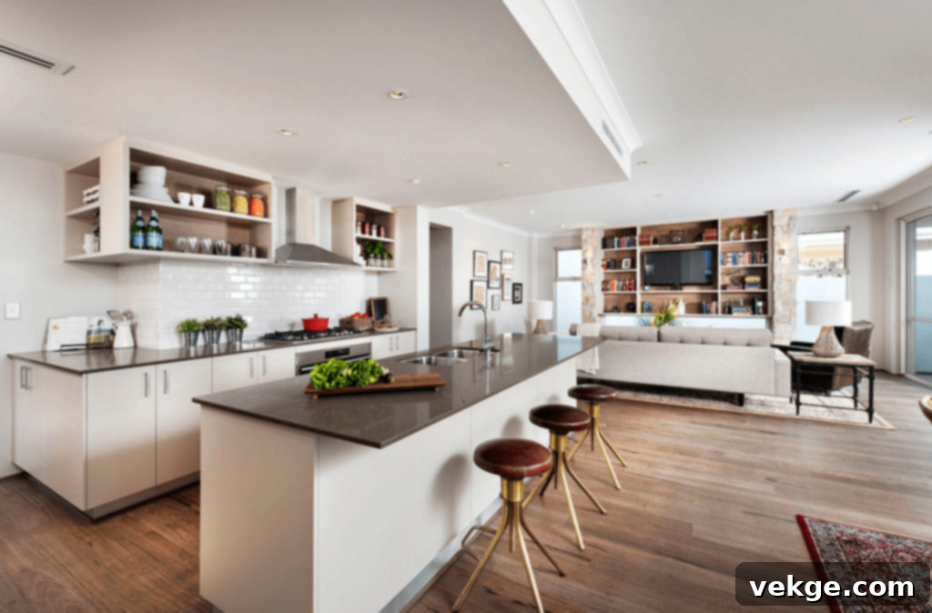 Open Shelving in Open-Plan Kitchen Living Room