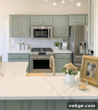 Kitchen Cabinets in Evergreen Fog