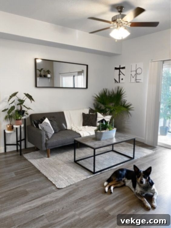 Edgecomb Gray creates a serene and inviting atmosphere in a modern living room.