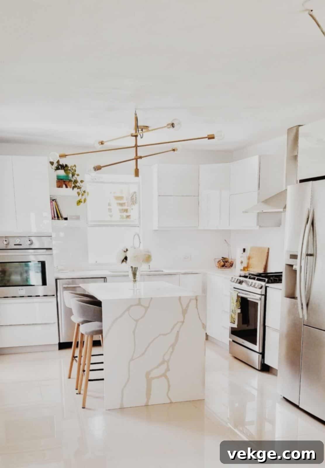 Large, sculptural pendant light as a kitchen focal point