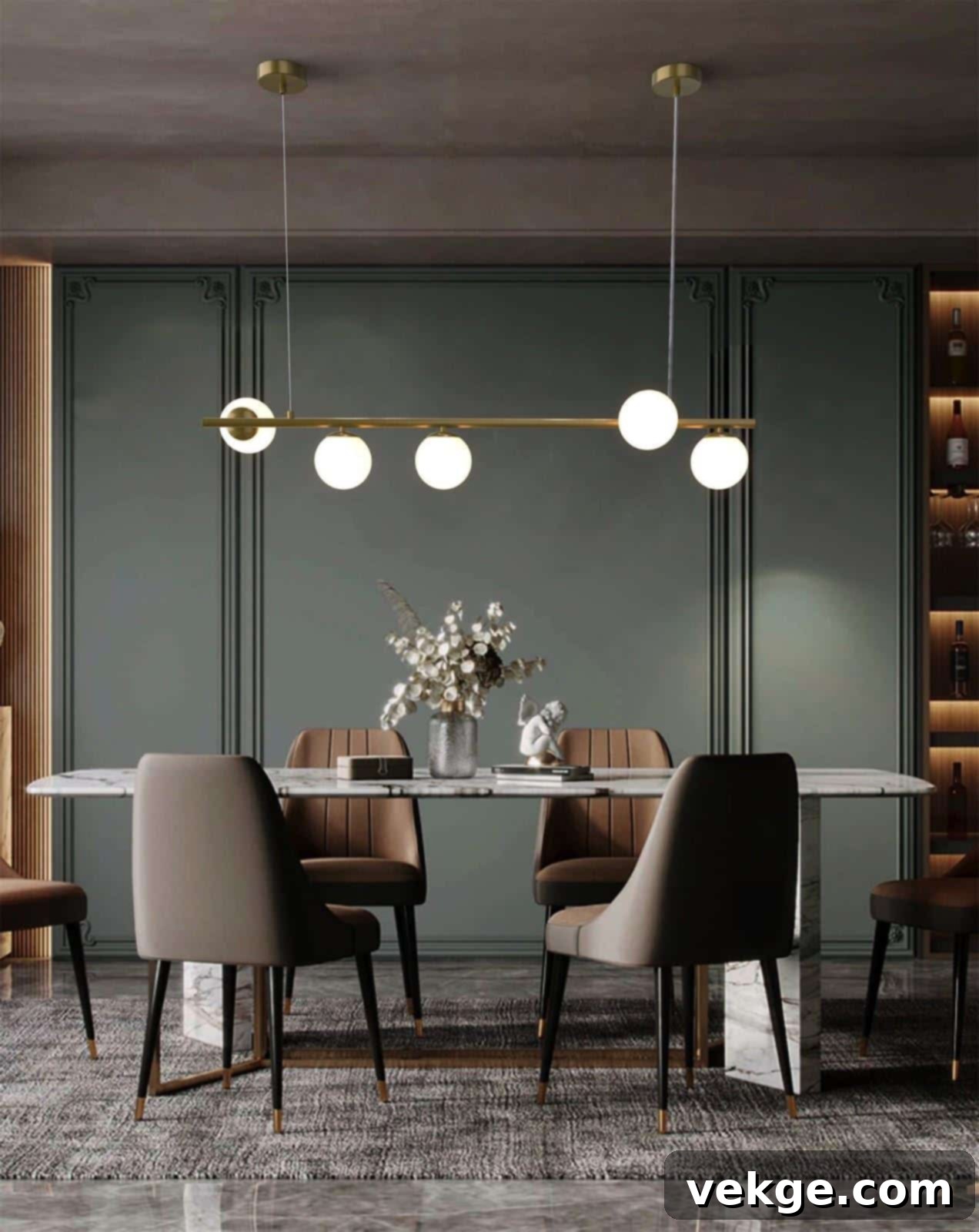 Modern linear bar pendant light over a kitchen island