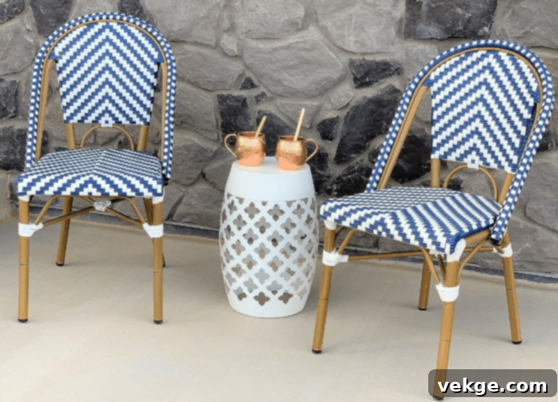 Classic French Bistro Chairs around a round table, exuding Parisian charm