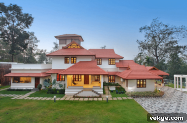 Traditional Kerala Nalukettu House with Steep Roof and Courtyard