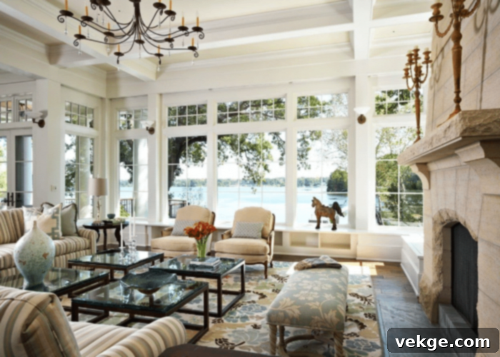 Lakeside Home Interior with Neutral and Blue Color Palette