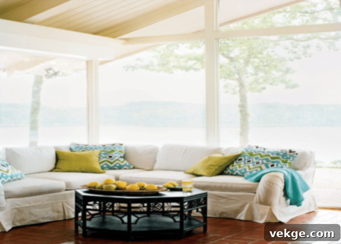 Rustic Lake House Living Room with Wood and Rattan Furniture