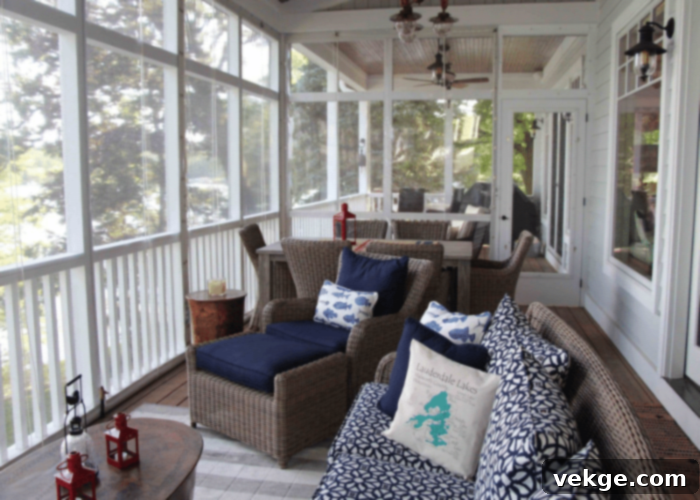 Lakeside Outdoor Patio with Seating and Greenery