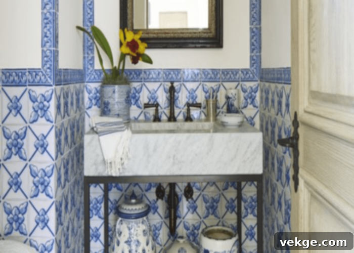Blue & White French Country Bathroom Tiles