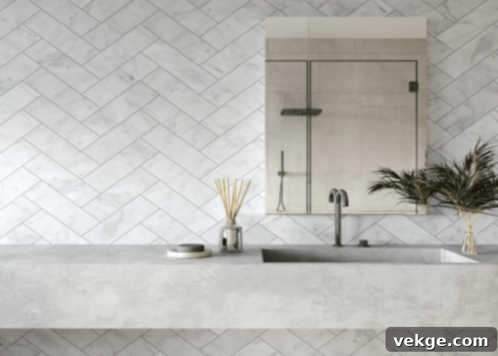 Marble Herringbone French Country Bathroom Tiles