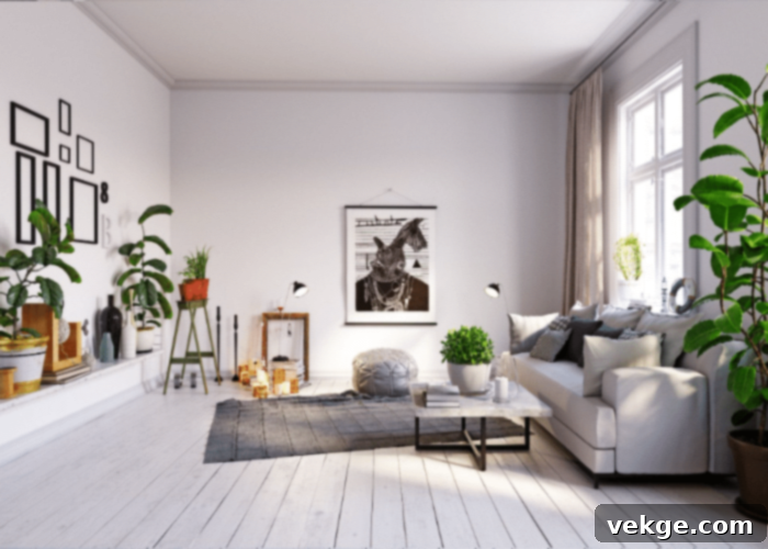A serene minimalist living space featuring neutral colors, carefully selected furniture, and abundant natural light.
