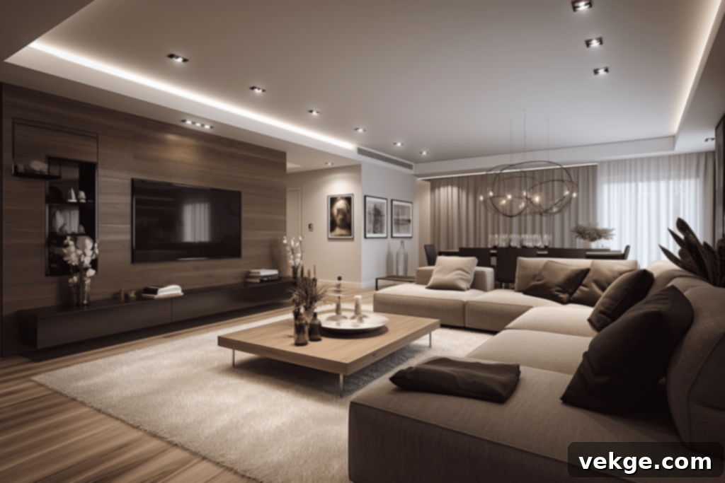 Clean and spacious minimalist living room with ample natural light